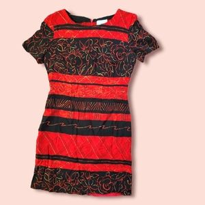 Vintage JC Spencer New York 80s 90s geometric dress red and black size 2 petite